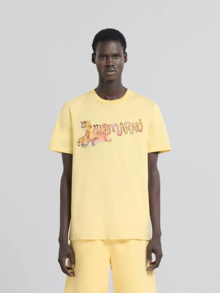 Men Marni Tops and Tshirts Yellow Organic Jersey RegularFit TShirt With Print