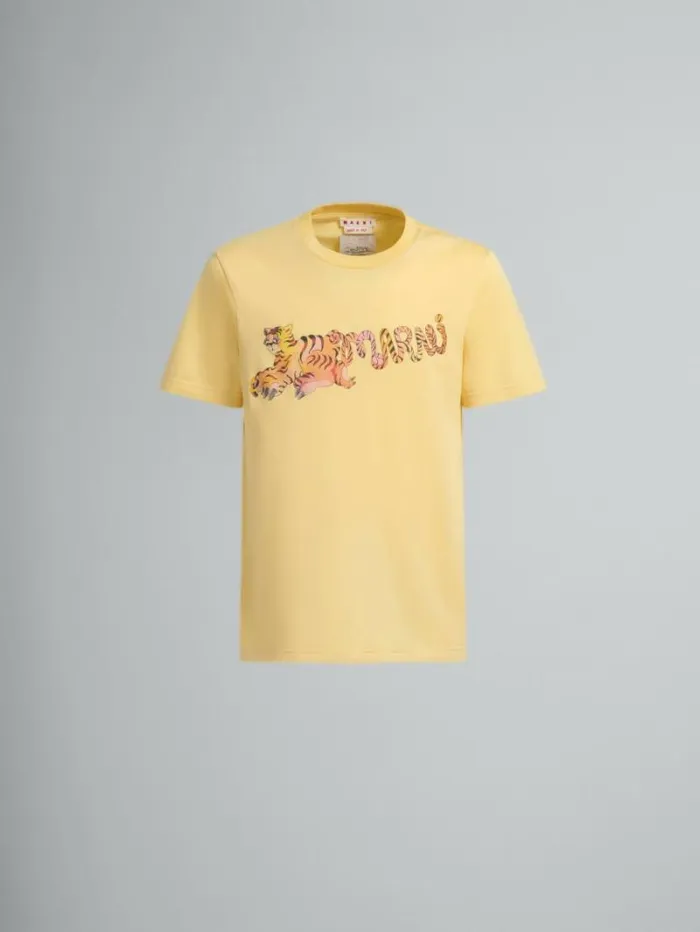 Men Marni Tops and Tshirts Yellow Organic Jersey RegularFit TShirt With Print
