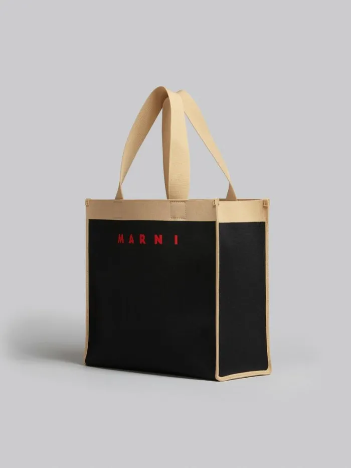 Men Marni Tote Bags Black And Beige Jacquard Shopping Bag