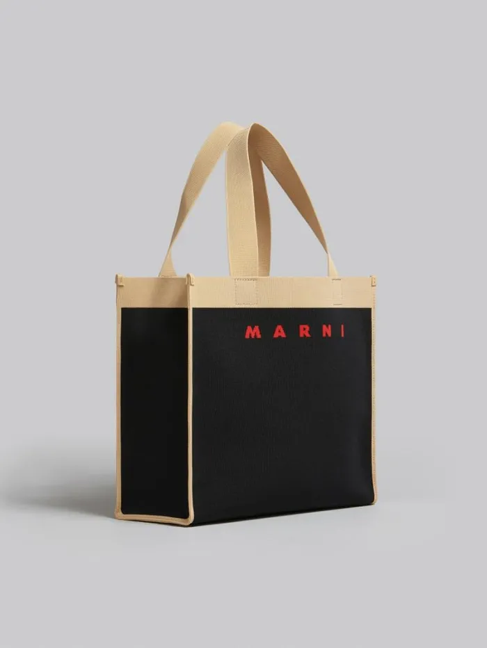 Men Marni Tote Bags Black And Beige Jacquard Shopping Bag