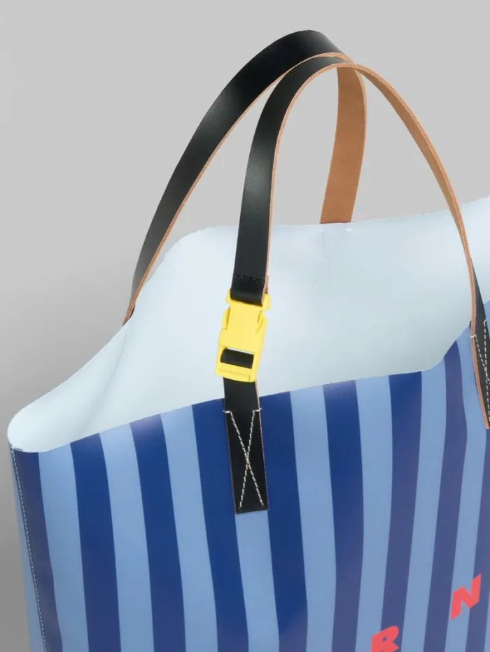 Men Marni Tote Bags Blue Striped Tribeca Shopping Bag With Marni Logo