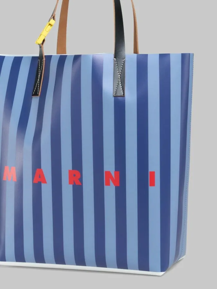 Men Marni Tote Bags Blue Striped Tribeca Shopping Bag With Marni Logo