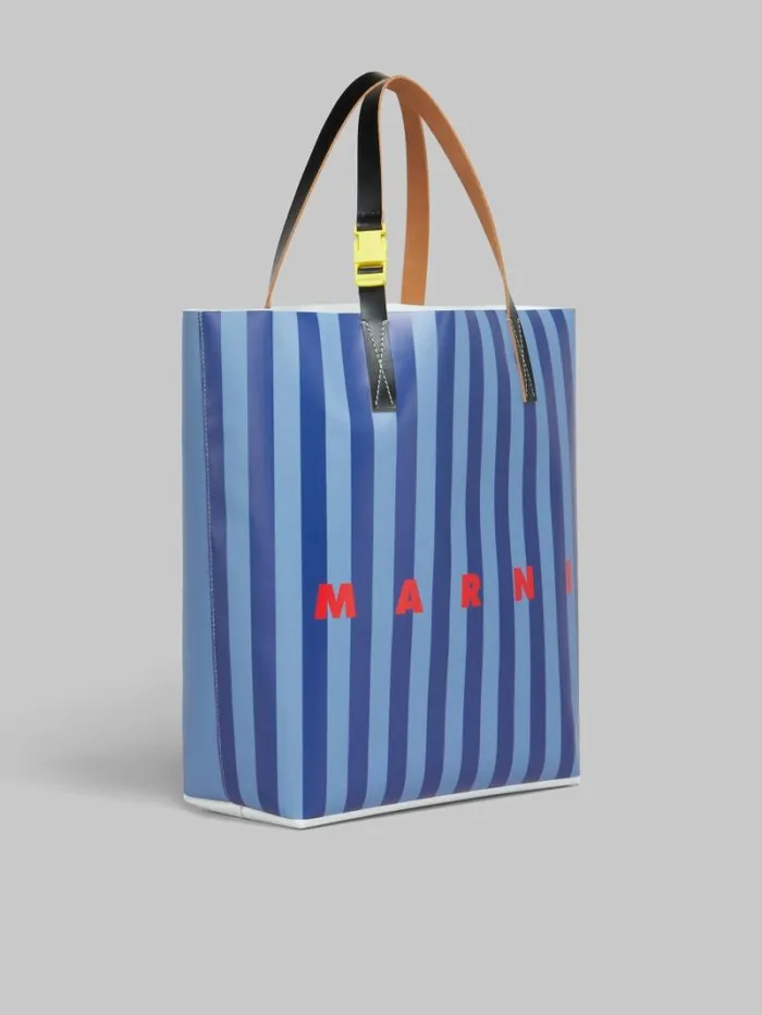 Men Marni Tote Bags Blue Striped Tribeca Shopping Bag With Marni Logo