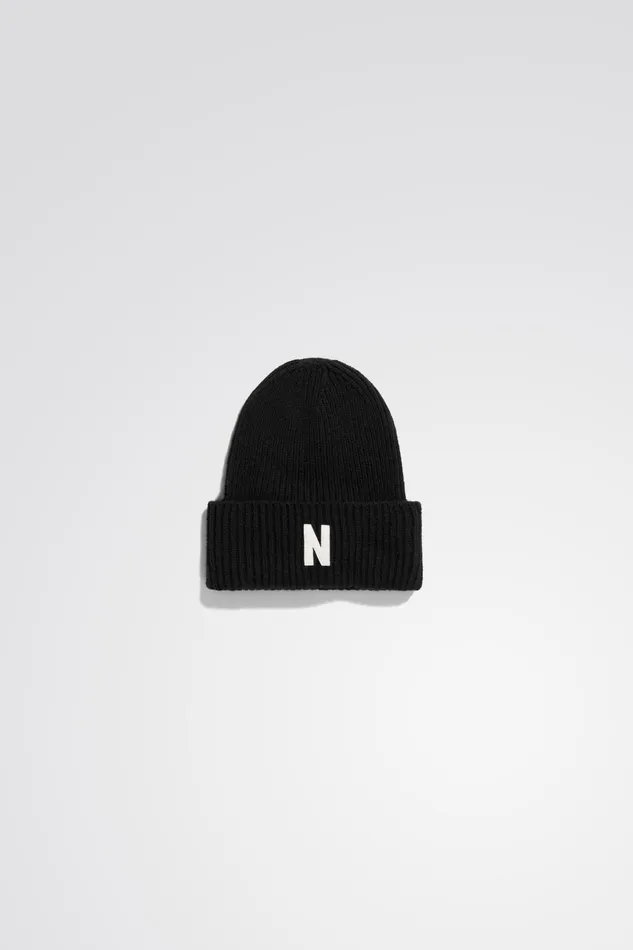 Men Merino Lambswool Rib N Logo Beanie Grey Melange Norse Projects Beanies