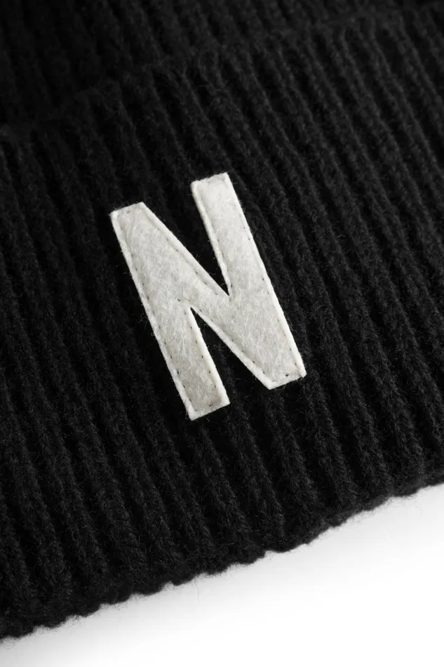 Men Merino Lambswool Rib N Logo Beanie Grey Melange Norse Projects Beanies