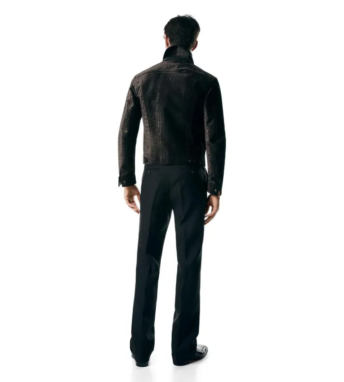 Men Outerwear Tom Ford Croc Printed Velvet Western Jacket Dark Chocolate Men Outerwear Tom Ford Croc Printed Velvet Western Jacket Dark Chocolate