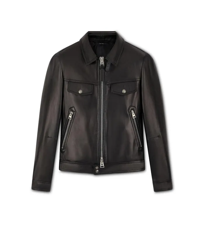 Men Outerwear Tom Ford Nappa Plonge Zip Collar Blouson Black