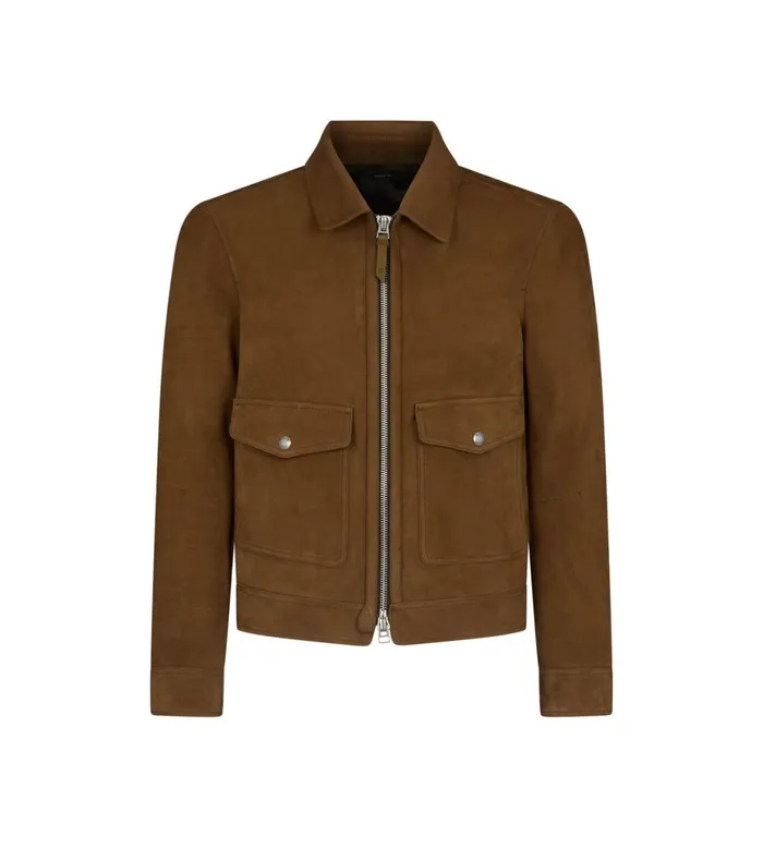 Men Outerwear Tom Ford Nubuck Zip Collar Blouson Cigar