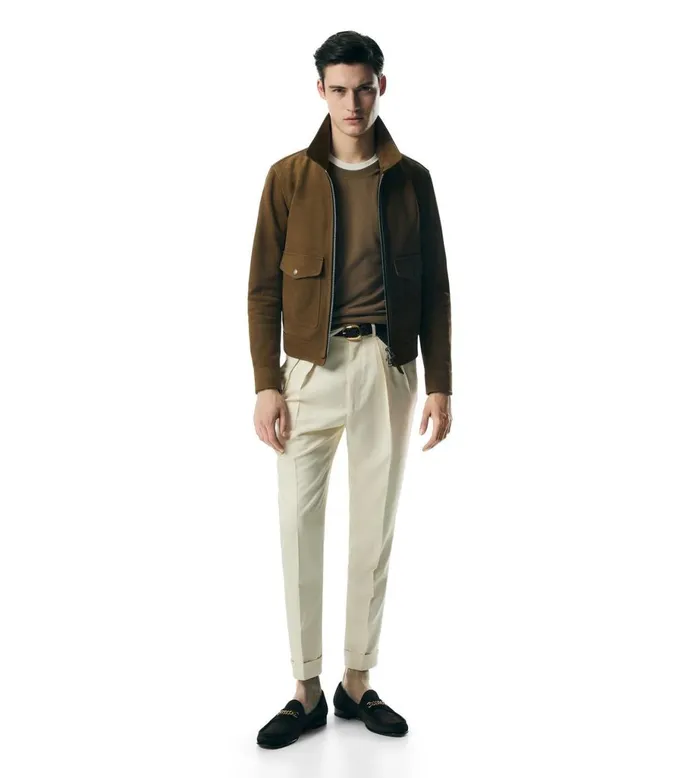 Men Outerwear Tom Ford Nubuck Zip Collar Blouson Cigar Men Outerwear Tom Ford Nubuck Zip Collar Blouson Cigar