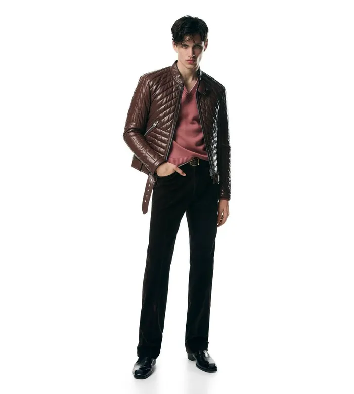 Men Outerwear Tom Ford Shiny Nappa Channel Quilt Caf Biker Cognac Men Outerwear Tom Ford Shiny Nappa Channel Quilt Caf Biker Cognac
