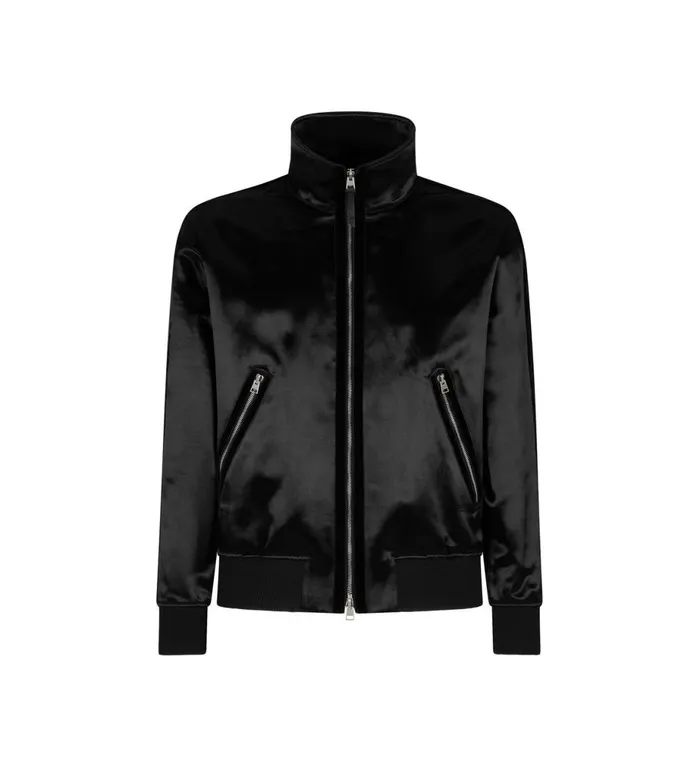 Men Outerwear Tom Ford Viscose Blend Funnel Track Jacket Black