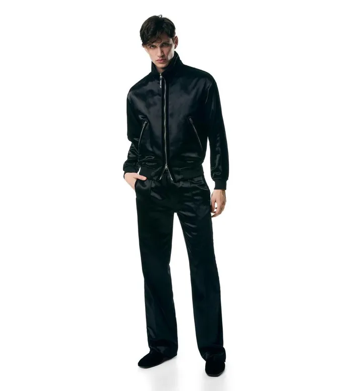 Men Outerwear Tom Ford Viscose Blend Funnel Track Jacket Black Men Outerwear Tom Ford Viscose Blend Funnel Track Jacket Black