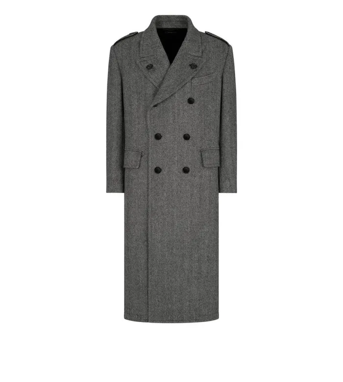 Men Outerwear Tom Ford Wide Herringbone Officer Coat Blackwhite
