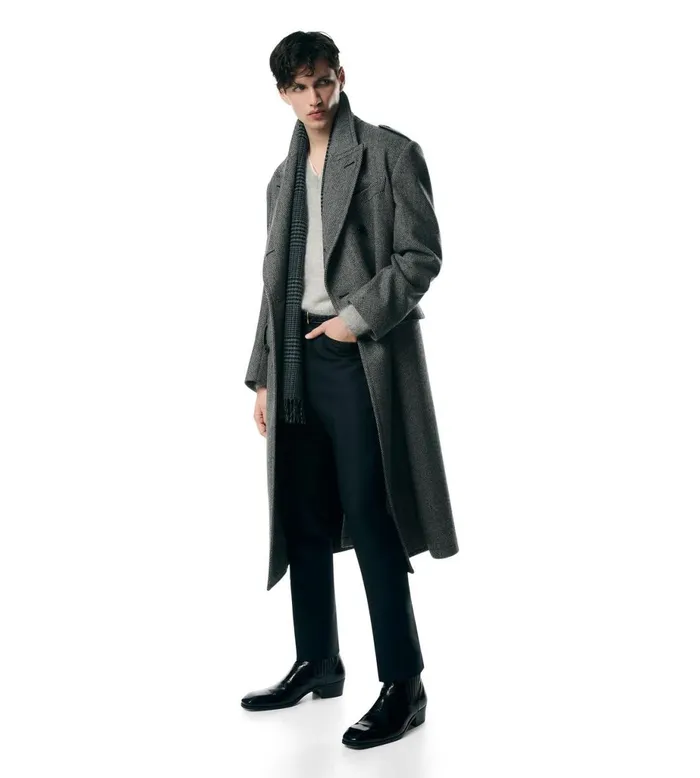 Men Outerwear Tom Ford Wide Herringbone Officer Coat Blackwhite Men Outerwear Tom Ford Wide Herringbone Officer Coat Blackwhite