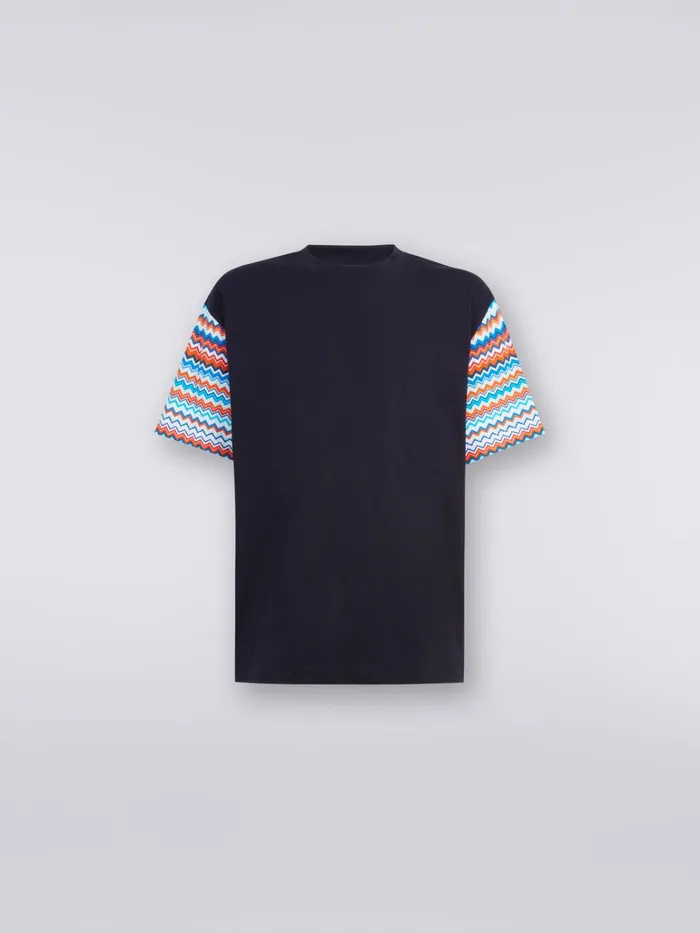 Men Oversized TShirt In Cotton With Zigzag Inserts Multicoloured Missoni Polos and Tshirts