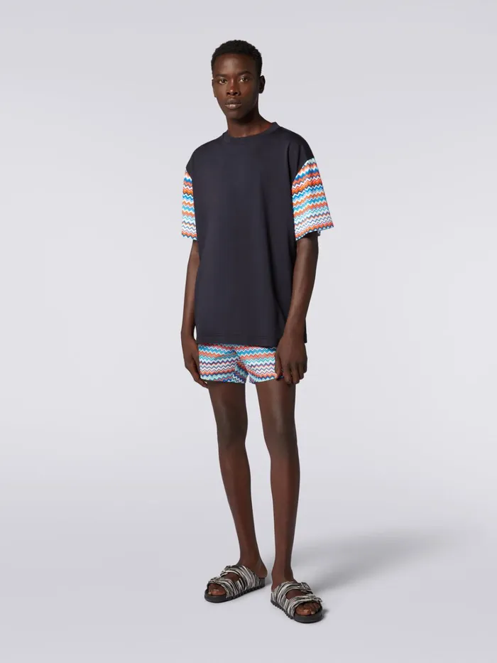Men Oversized TShirt In Cotton With Zigzag Inserts Multicoloured Missoni Polos and Tshirts
