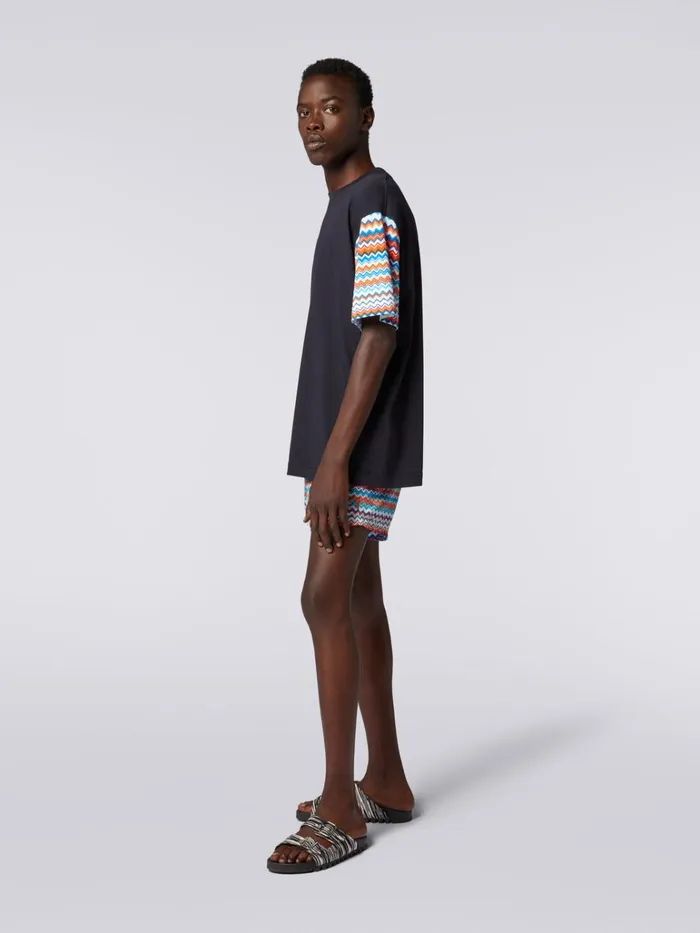 Men Oversized TShirt In Cotton With Zigzag Inserts Multicoloured Missoni Polos and Tshirts