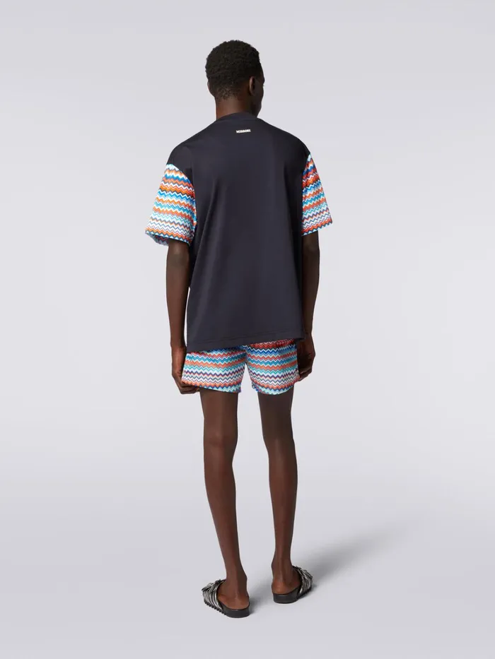 Men Oversized TShirt In Cotton With Zigzag Inserts Multicoloured Missoni Polos and Tshirts