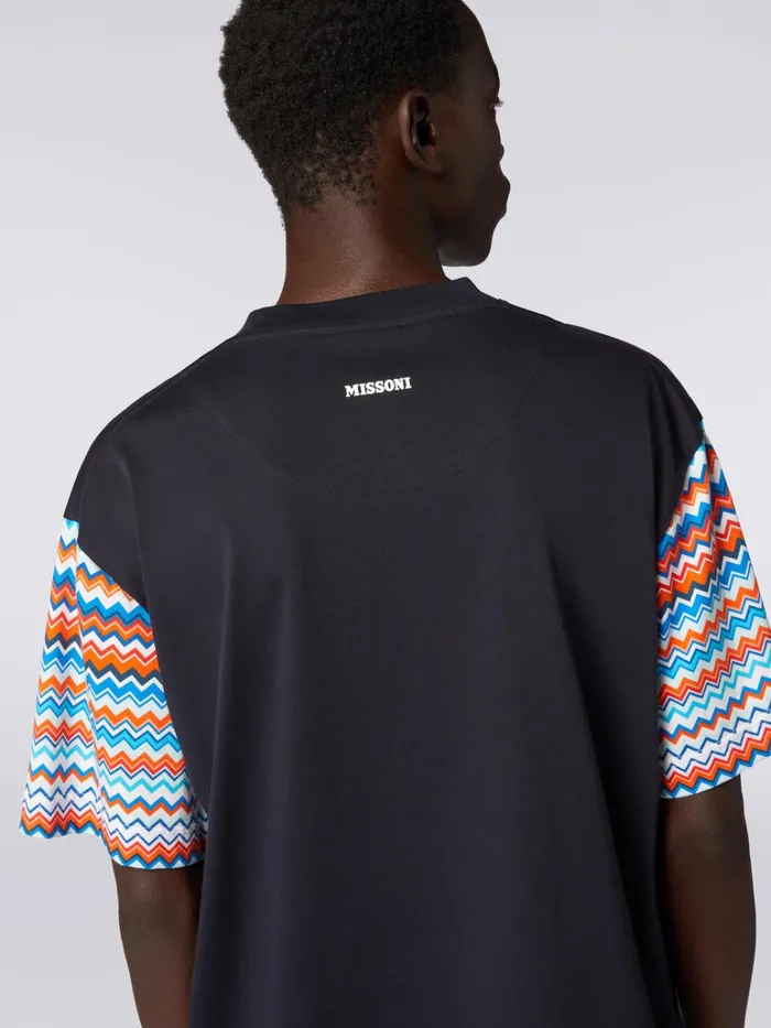 Men Oversized TShirt In Cotton With Zigzag Inserts Multicoloured Missoni Polos and Tshirts