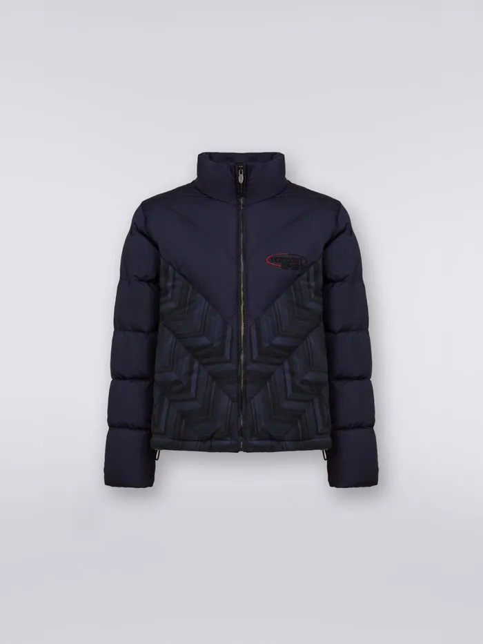 Men Padded Quilted Jacket With Chevron Inserts And Logo Blue Missoni Sport