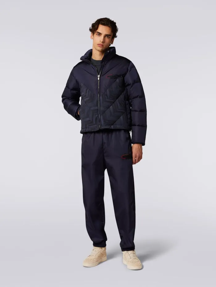Men Padded Quilted Jacket With Chevron Inserts And Logo Blue Missoni Sport Men Padded Quilted Jacket With Chevron Inserts And Logo Blue Missoni Sport