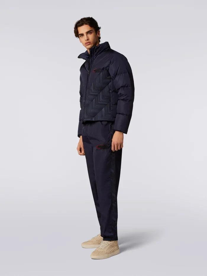 Men Padded Quilted Jacket With Chevron Inserts And Logo Blue Missoni Sport Men Padded Quilted Jacket With Chevron Inserts And Logo Blue Missoni Sport