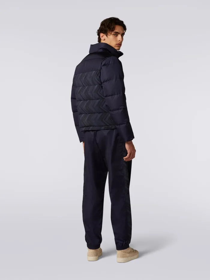 Men Padded Quilted Jacket With Chevron Inserts And Logo Blue Missoni Sport Men Padded Quilted Jacket With Chevron Inserts And Logo Blue Missoni Sport