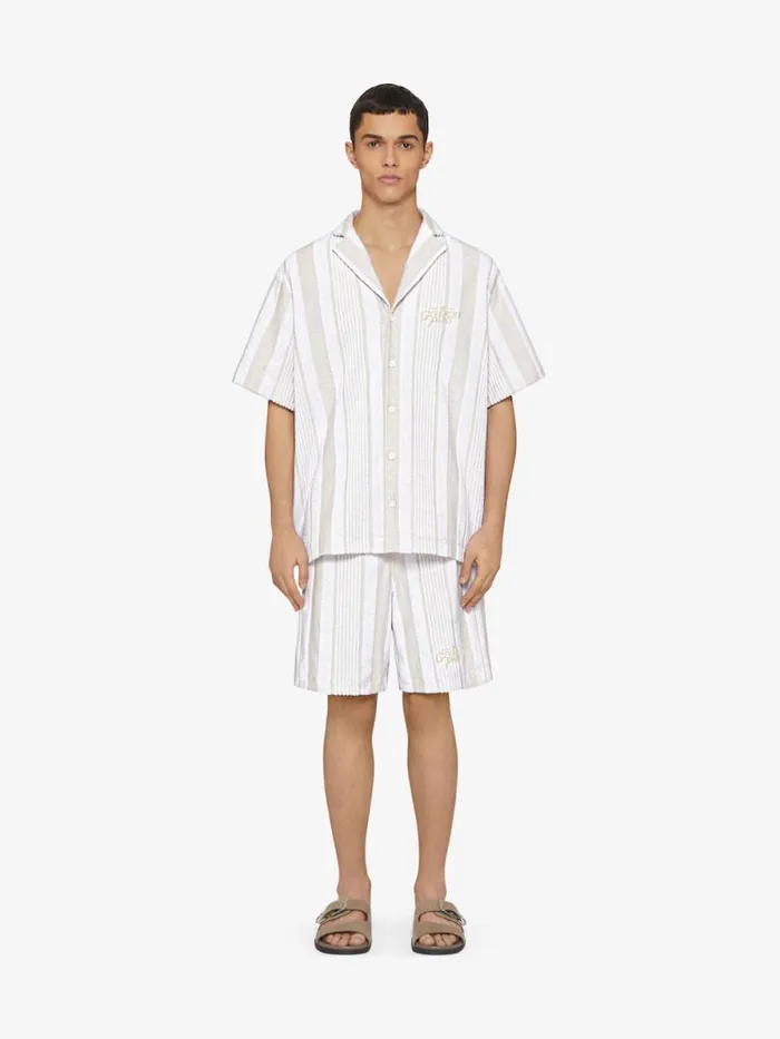 Men Pants and Shorts Givenchy Bermuda Shorts In Cotton Towelling With Stripes Whitebeige