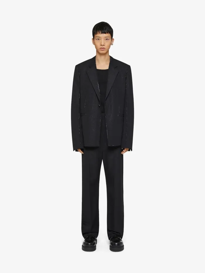 Men Pants and Shorts Givenchy Tailored Pants In Wool And Lurex With Rhinestones Black