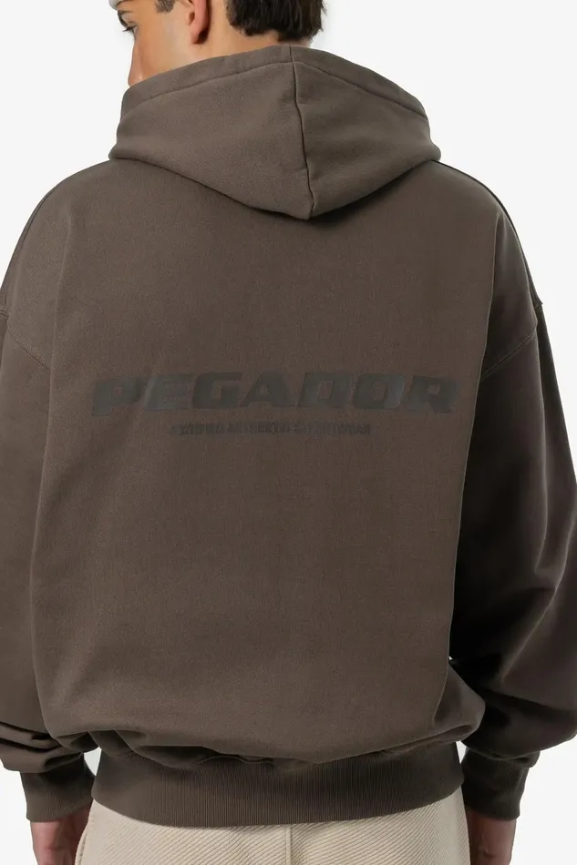 Men Pegador Hoodies Colne Logo Oversized Sweat Jacket Washed Dust Brown Men Pegador Hoodies Colne Logo Oversized Sweat Jacket Washed Dust Brown