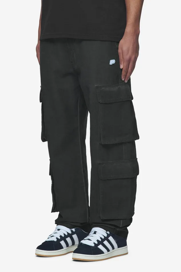 Men Pegador Jeans Preto Wide Cargo Pants Dyed Black
