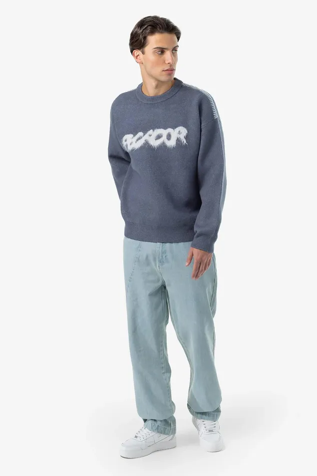 Men Pegador Knitwear Tripole Oversized Knit Sweater Shadow Blue Cream Men Pegador Knitwear Tripole Oversized Knit Sweater Shadow Blue Cream