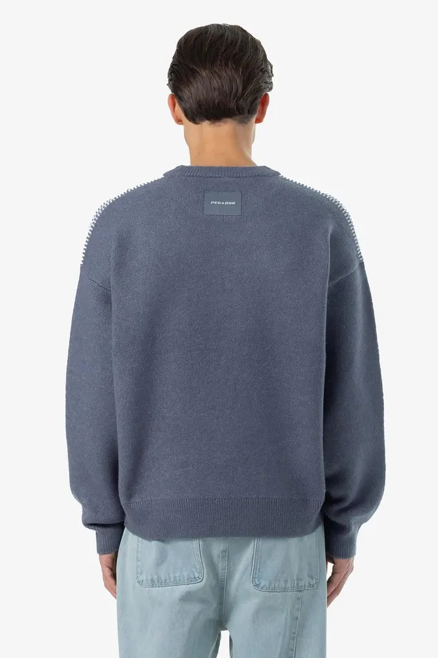 Men Pegador Knitwear Tripole Oversized Knit Sweater Shadow Blue Cream Men Pegador Knitwear Tripole Oversized Knit Sweater Shadow Blue Cream