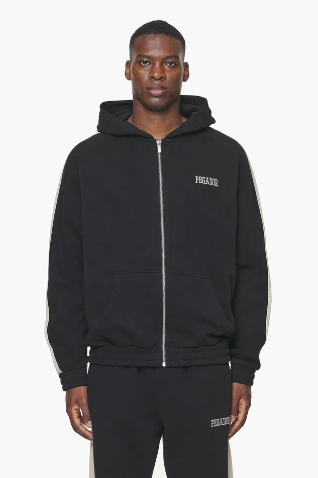Men Pegador Zip Hoodies Aytoun Raglan Sweat Jacket Vintage Washed Onyx Black Men Pegador Zip Hoodies Aytoun Raglan Sweat Jacket Vintage Washed Onyx Black