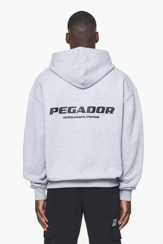 Men Pegador Zip Hoodies Colne Logo Oversized Sweat Jacket Grey Melange