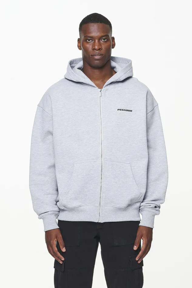 Men Pegador Zip Hoodies Colne Logo Oversized Sweat Jacket Grey Melange Men Pegador Zip Hoodies Colne Logo Oversized Sweat Jacket Grey Melange
