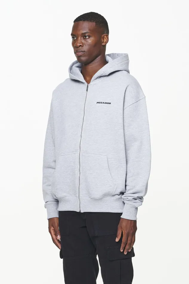 Men Pegador Zip Hoodies Colne Logo Oversized Sweat Jacket Grey Melange Men Pegador Zip Hoodies Colne Logo Oversized Sweat Jacket Grey Melange