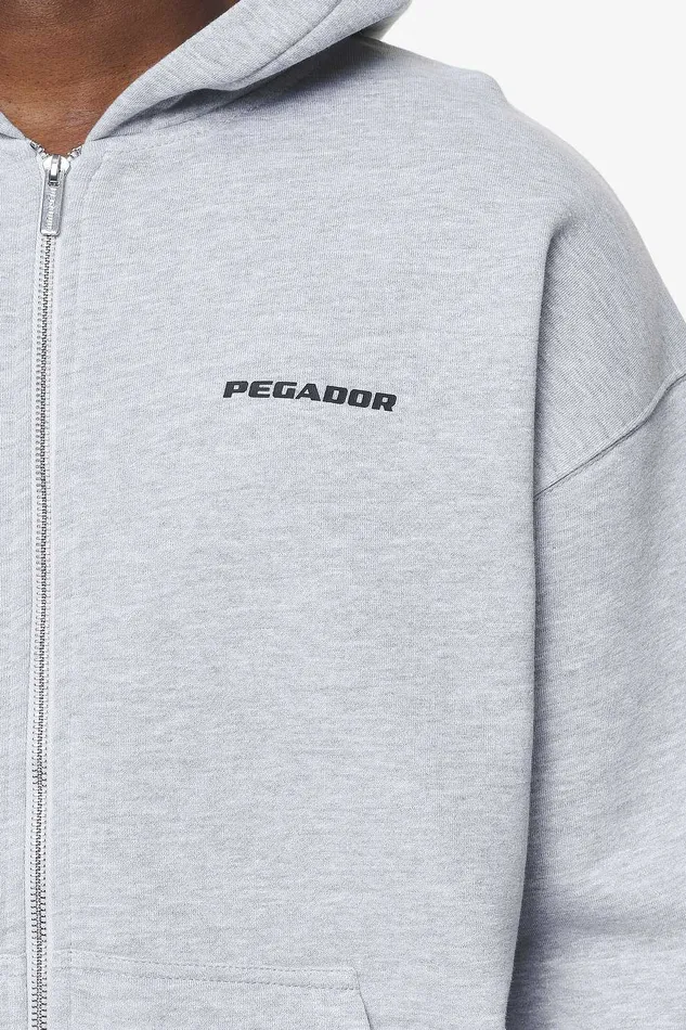 Men Pegador Zip Hoodies Colne Logo Oversized Sweat Jacket Grey Melange Men Pegador Zip Hoodies Colne Logo Oversized Sweat Jacket Grey Melange