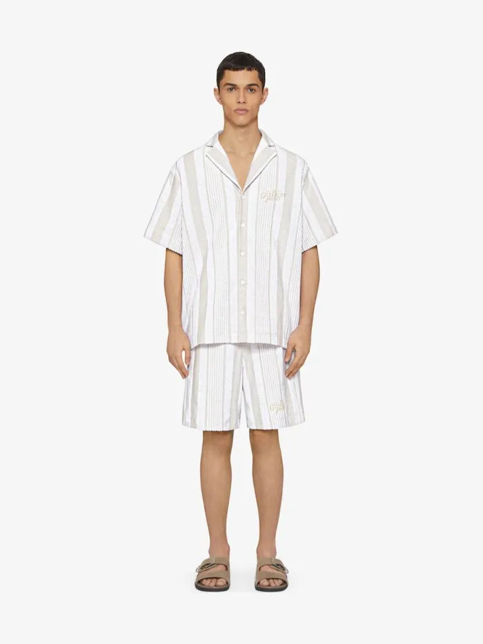 Men Shirts Givenchy Boxy Fit Shirt In Cotton Towelling With Stripes Whitebeige