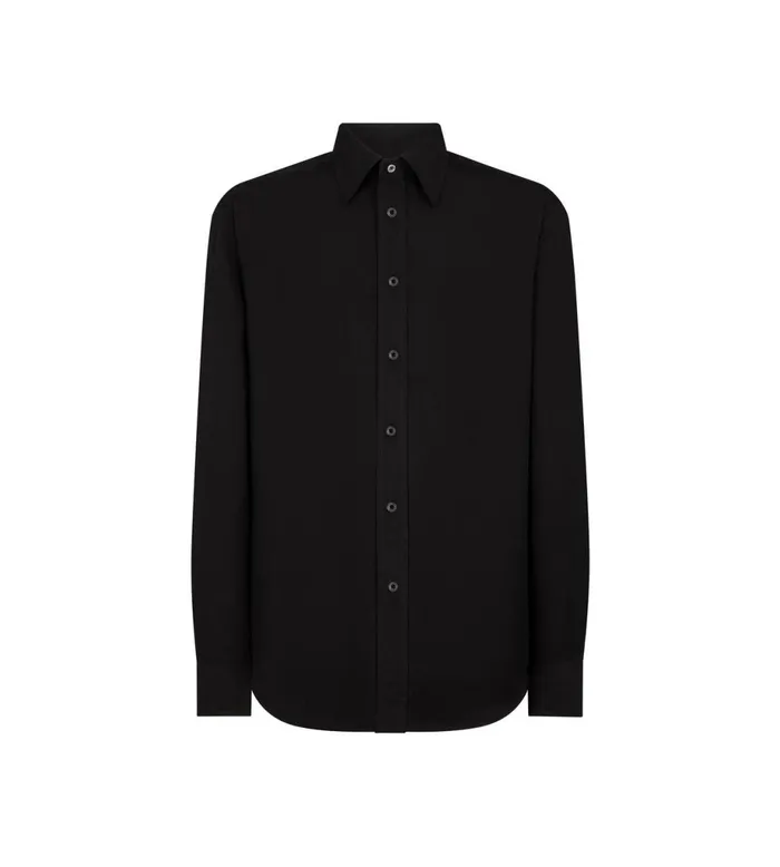 Men Shirts Tom Ford Enzymed Silk Poplin Slim Fit Shirt Black