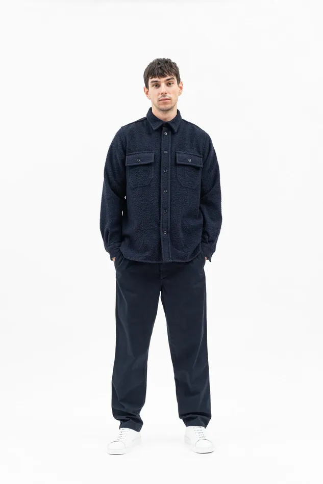 Men Silas Textured Cotton Wool Overshirt Dark Navy Norse Projects Overshirts
