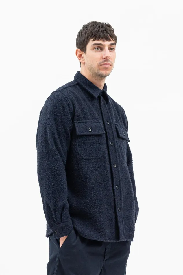 Men Silas Textured Cotton Wool Overshirt Dark Navy Norse Projects Overshirts