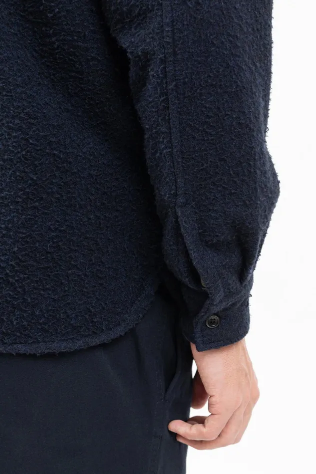 Men Silas Textured Cotton Wool Overshirt Dark Navy Norse Projects Overshirts