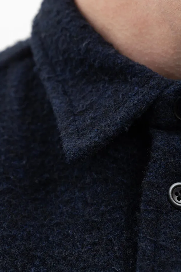 Men Silas Textured Cotton Wool Overshirt Dark Navy Norse Projects Overshirts