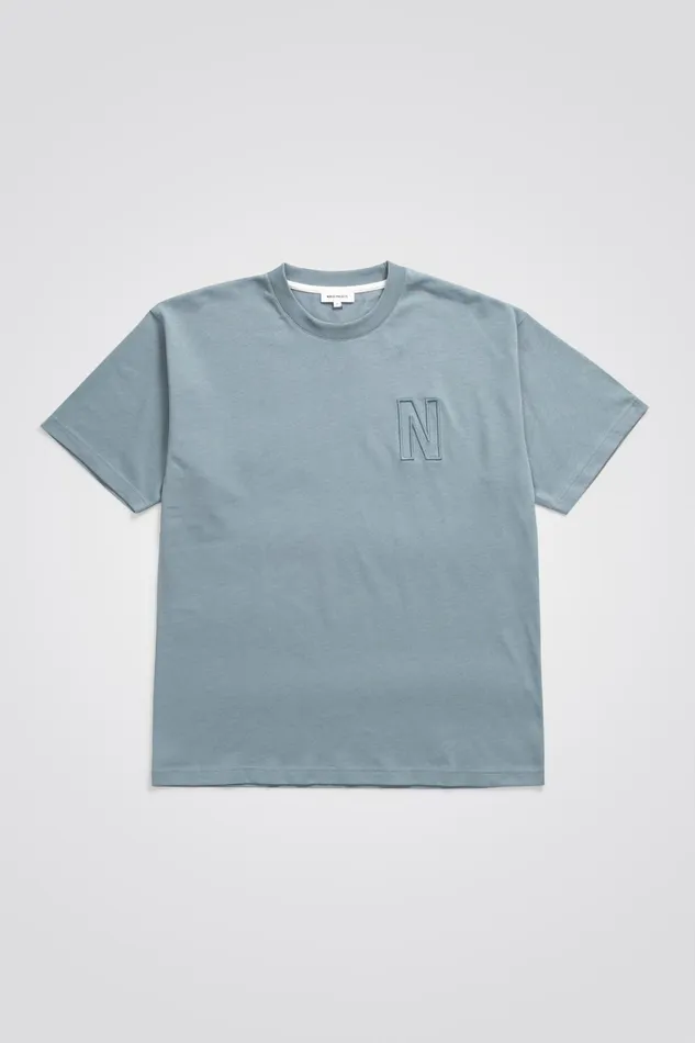 Men Simon Loose N Logo TShirt Dark Ice Blue Norse Projects TShirts