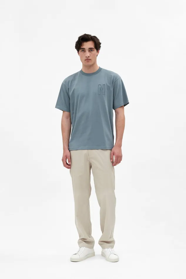 Men Simon Loose N Logo TShirt Dark Ice Blue Norse Projects TShirts