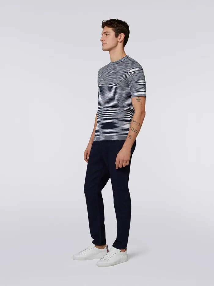 Men Slub Cotton CrewNeck TShirt White and Navy Blue Missoni Polos and Tshirts