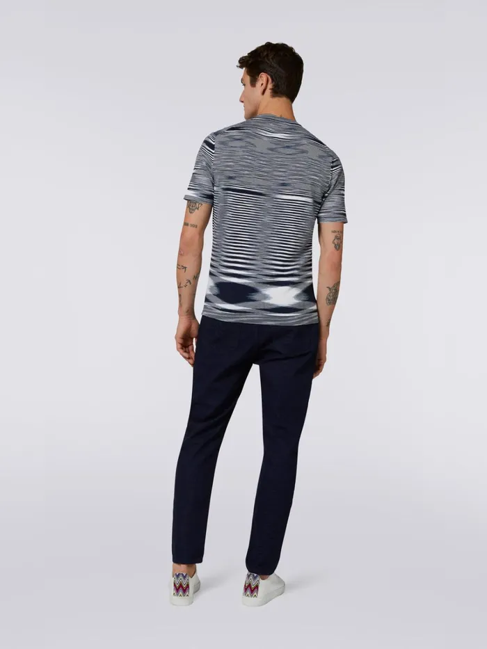 Men Slub Cotton CrewNeck TShirt White and Navy Blue Missoni Polos and Tshirts