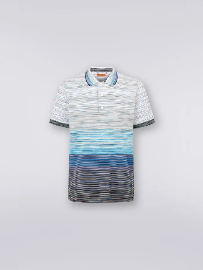 Men Slub Cotton Piqu Polo Shirt Sky Blue Light Blue and Blue Missoni Polos and Tshirts