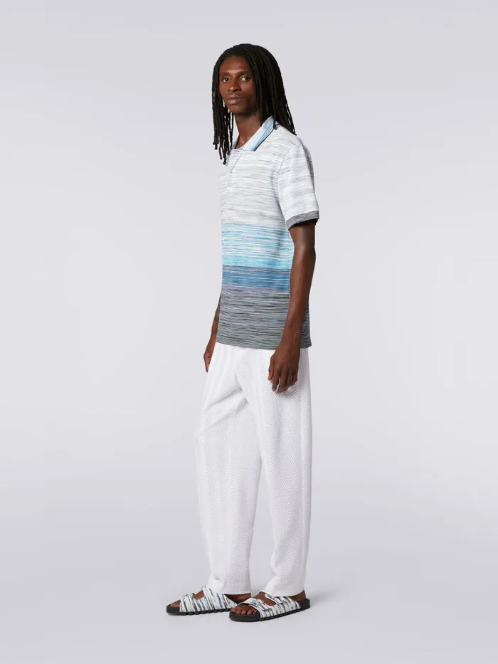 Men Slub Cotton Piqu Polo Shirt Sky Blue Light Blue and Blue Missoni Polos and Tshirts